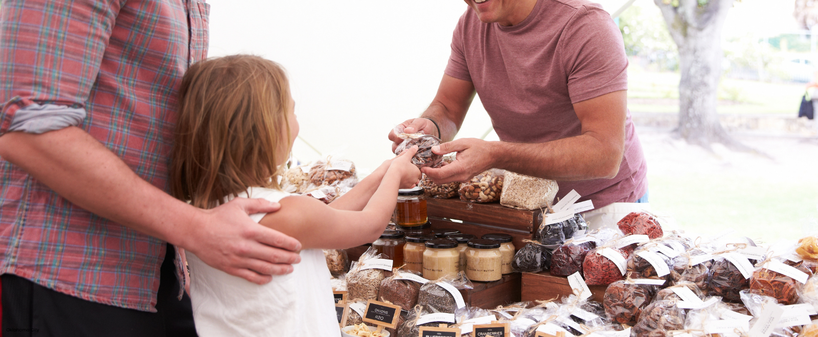 Farmers market exchange between vendor and consumer